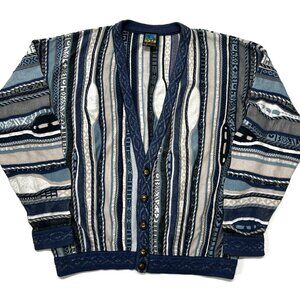 Vintage Emaroo Australia Cardigan Sweater‎ Cotton 3d Knit 18 Large Cosby Button